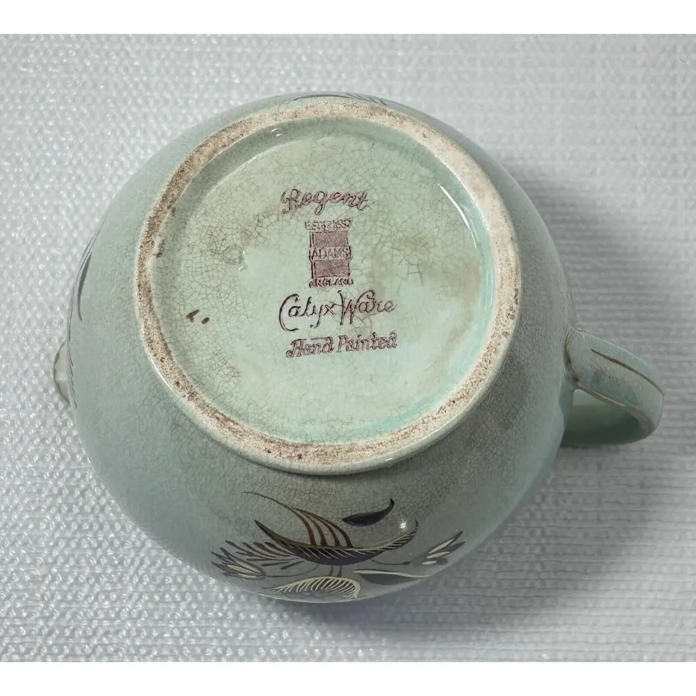 Vintage Adams Calyx Ware REGENT Pitcher 4 1/4”Creamer Aqua Purple Flower England